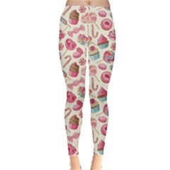 Pink Yummy Colorful Sweet Lollipop Candy Macaroon Cupcake Donut Seamless Women s Leggings
