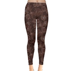 Brown Pattern Of Big Eyed Owls Family On Tree At Night Women s Leggings