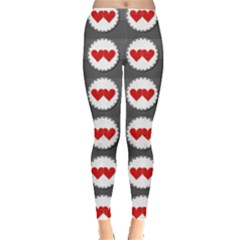 Red Two Hearts Badges Lovely Sewed Romantic Valentines Day Seamless Women s Leggings