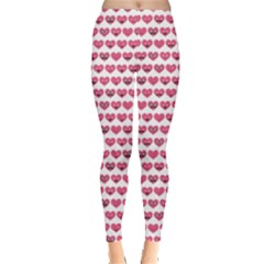 Pink Pattern With Valentine Hearts Smiles Leggings