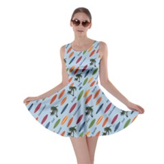 Blue Vacation Pattern With Surfboards Skater Dress
