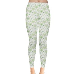 Green Pattern With Light Pink Hearts Leggings