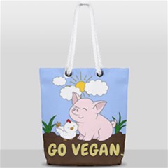 Go Vegan - Cute Pig And Chicken Full Print Rope Handle Tote (small)