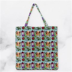 Purple Glasses Girl Pattern Blue Grocery Tote Bag