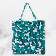 Teal And White Camouflage Pattern Grocery Tote Bag