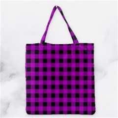 Purple Black Buffalo Plaid Grocery Tote Bag
