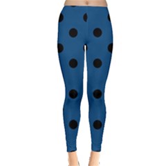 Large Black Polka Dots On Classic Blue - Leggings 