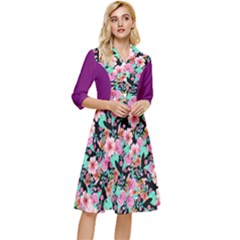 Flower Black Pink Classy Knee Length Dress
