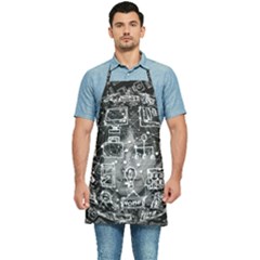 Black White Background Burnout Template Doodle Kitchen Apron