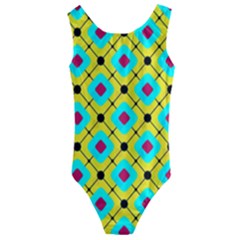 Abstract Pattern Tiles Square Design Modern Kids  Cut-out Back One Piece Swimsuit