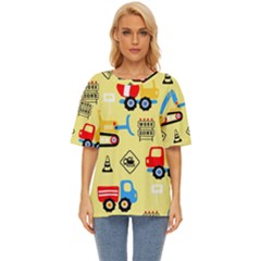Seamless Pattern Vector Industrial Vehicle Cartoon Oversized Basic Tee