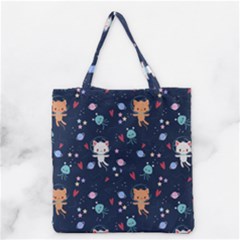 Cute-astronaut-cat-with-star-galaxy-elements-seamless-pattern Grocery Tote Bag