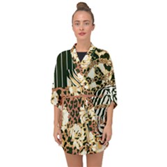 Floral Leaf Chain Patchwork Pattern Half Sleeve Chiffon Kimono