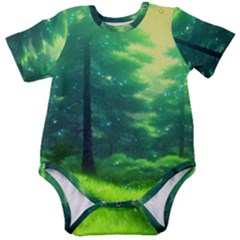 Anime Forrest Nature Fantasy Sunset Trees Woods Baby Short Sleeve Onesie Bodysuit