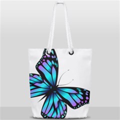 Blue And Pink Butterfly Illustration, Monarch Butterfly Cartoon Blue, Cartoon Blue Butterfly Free Pn Full Print Rope Handle Tote (small)