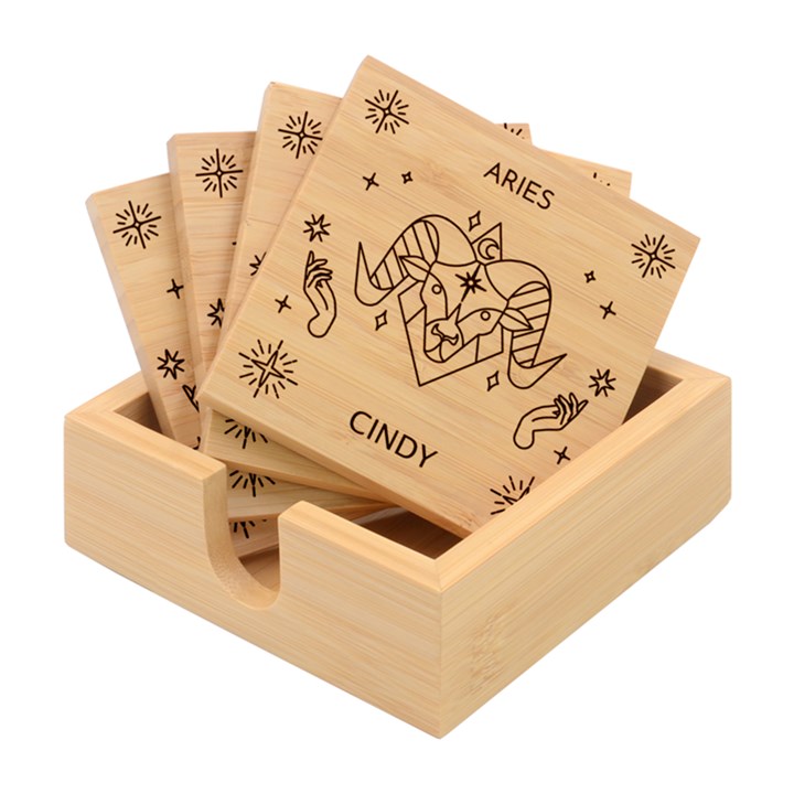 Personalized Horoscope Zodiac Star Name Bamboo Coaster Set