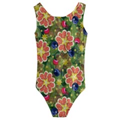 Fruits Star Blueberry Cherry Leaf Kids  Cut-out Back One Piece Swimsuit