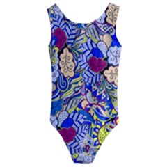 Blue Yellow Background Pattern Vector Texture Paisley Kids  Cut-out Back One Piece Swimsuit