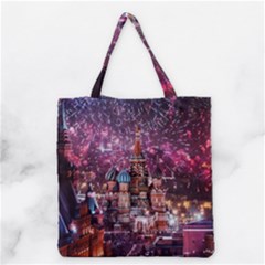 Moscow Kremlin Saint Basils Cathedral Architecture  Building Cityscape Night Fireworks Grocery Tote Bag