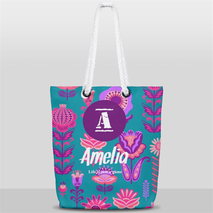 Flower Pattern Full Print Rope Handle Tote (Small)