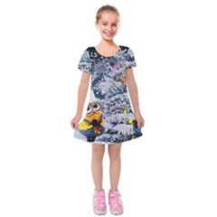 Minions Christmas, Merry Christmas, Minion Christmas Kids  Short Sleeve Velvet Dress
