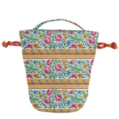 Flower Fabric Design Drawstring Bucket Bag
