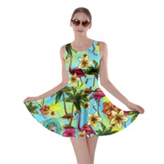 Flamingo Mint Colorful Flamingo Bird Pattern Skater Dress