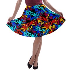 Pop Art Cool Boom Dark Magenta Double Sided A-line Skater Skirt