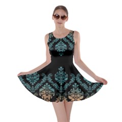 Dark Blue Damask Blue Damask Skater Dress