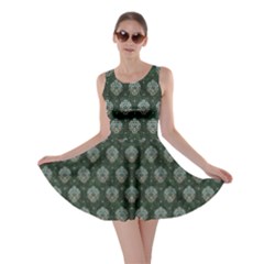 Vintage Green Damask Blue Damask Skater Dress