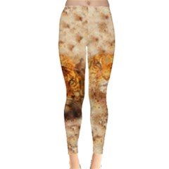 Vintage Tiger Face Peru Print Stretch Leggings