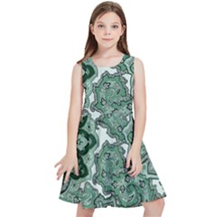 Green Ornament Texture, Green Flowers Retro Background Kids  Skater Dress