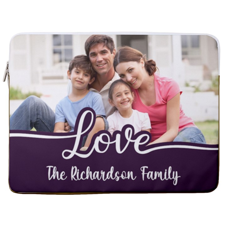 Personalized Photo Love Family Name Any Text Laptop Sleeve Case with Pocket 17  Vertical Laptop Sleeve Case With Pocket