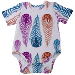 Pen Peacock Colors Colored Pattern Baby Short Sleeve Bodysuit