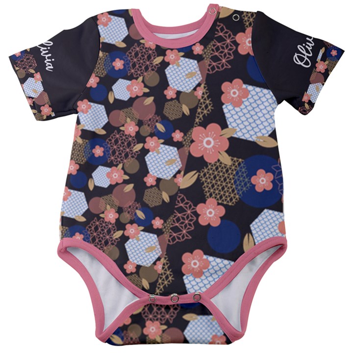 Personalized Kimono Pattern Name Baby Short Sleeve Bodysuit Baby Short Sleeve Bodysuit