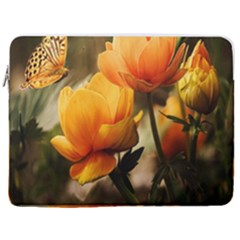Yellow Butterfly Flower 17  Vertical Laptop Sleeve Case With Pocket