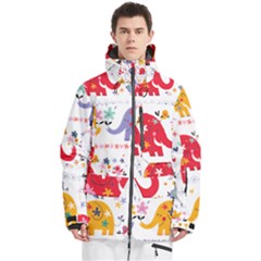 African Elephant Cute Cartoon Seamless Shading Cartoon Character Men s Multi Pockets Zip Ski And Snowboard Waterproof Breathable Jacket