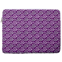 Violet White Pattern 17  Vertical Laptop Sleeve Case With Pocket