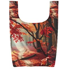 Forest Path Red Nature Foldable Shopping Bag