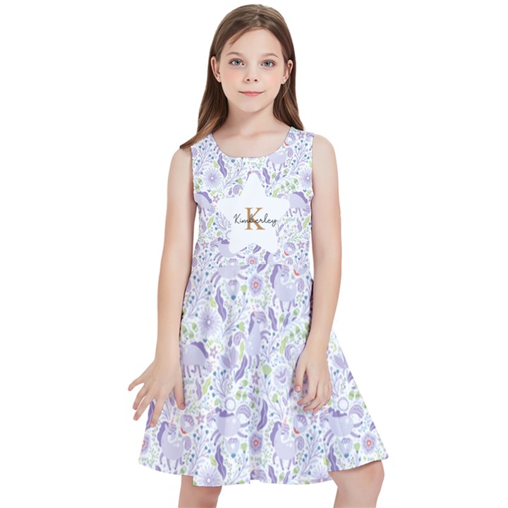 Personalized Name Unicorn Floral Pattern Kids  Skater Dress Kids  Skater Dress