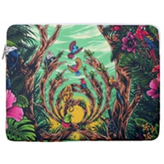 Monkey Tiger Bird Parrot Forest Jungle Style 17  Vertical Laptop Sleeve Case With Pocket