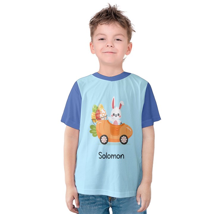 Personalized Name Any Text Easter Rabbit Car Kids  Cotton T-Shirt Kids  Cotton T-Shirt