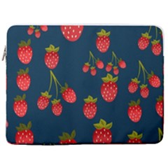 Strawberry Texture, Blue Background With Strawberries 17  Vertical Laptop Sleeve Case With Pocket