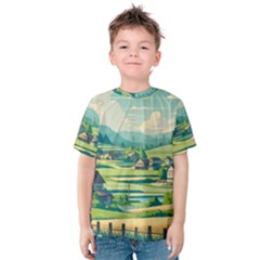 Countryside Meadow Rural Bloom Kids  Cotton T-shirt