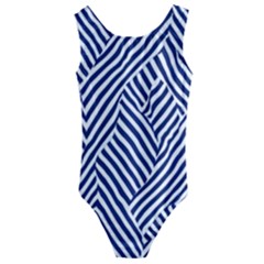 Blue And White Abstract Stripes Kids  Cut-out Back One Piece Swimsuit