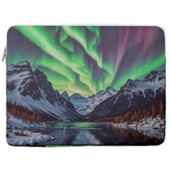 Lake Mountains Aorora Northern Lights Snow 17  Vertical Laptop Sleeve Case With Pocket
