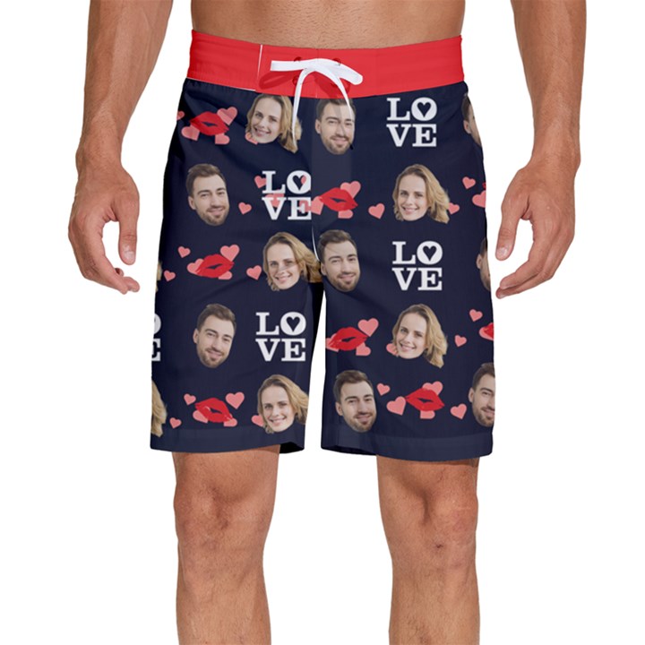 Personalized Couple Photo Many Face Head Men s Beach Shorts