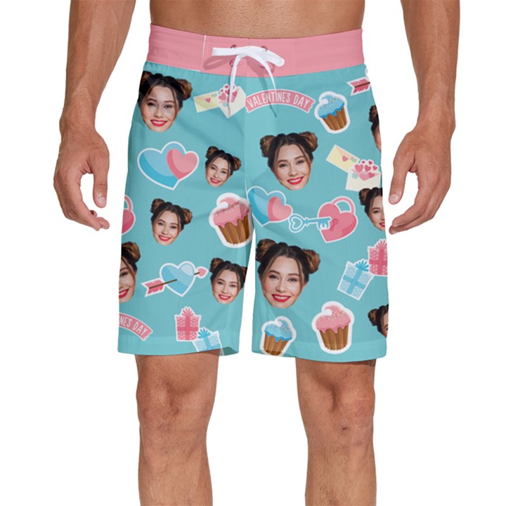 Personalized Photo Many Face Head Happy Valentine Men s Beach Shorts