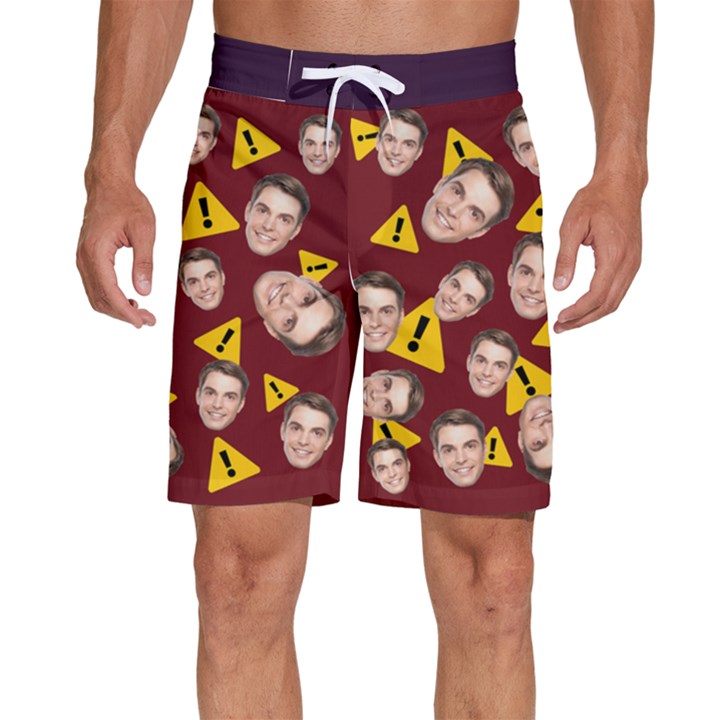 Personalized Photo Many Face Head Warning Men s Beach Shorts
