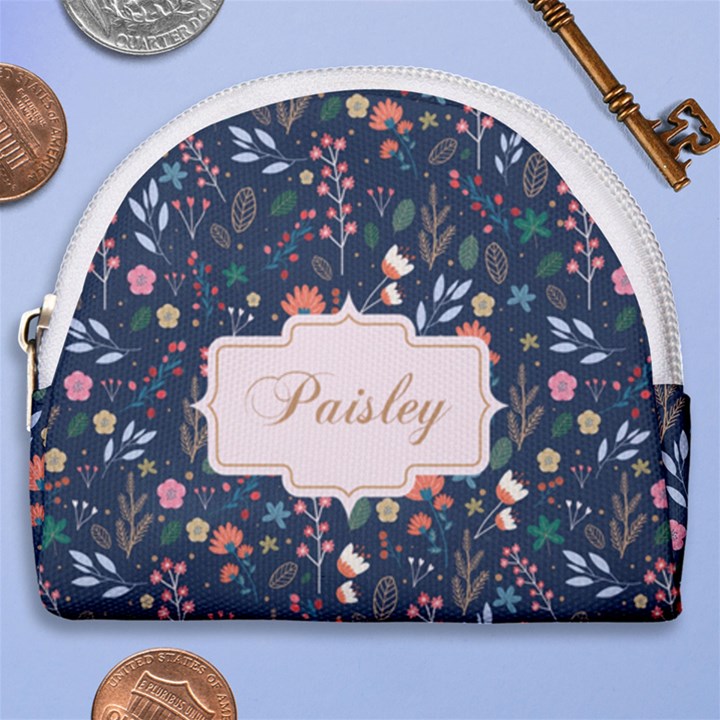 Personalized Floral Pattern Name Any Text Horseshoe Style Canvas Pouch